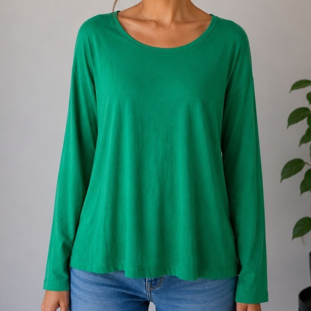 Talbots Pima Cotton Long Sleeve Tee 1X Emerald Green Soft Preppy Casual Top